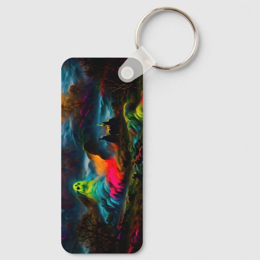 Neon Ghosts in een spookachtig fantasylandschap Sleutelhanger (Achterkant)