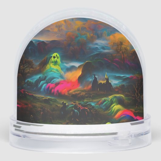 Neon Ghosts in een spookachtig fantasylandschap Sneeuwbol (Achterkant)