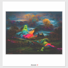 Neon Ghosts in een spookachtig fantasylandschap Sticker
