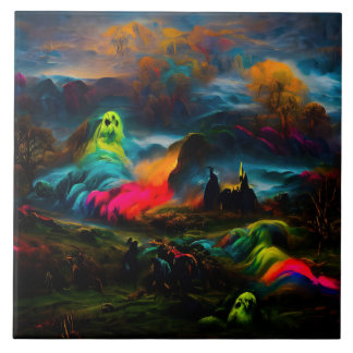 Neon Ghosts in een spookachtig fantasylandschap Tegeltje