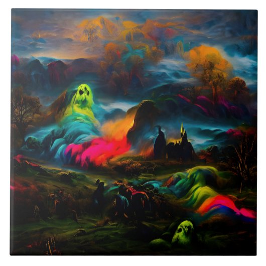 Neon Ghosts in een spookachtig fantasylandschap Tegeltje (Voorkant)