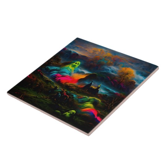 Neon Ghosts in een spookachtig fantasylandschap Tegeltje (Zijkant)