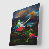 Neon Ghosts in een spookachtig fantasylandschap Vierkante Klok (Hoek)