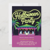Neon Ghosts Palmbomen Tropische Halloween Party Kaart (Voorkant)