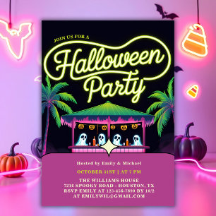 Neon Ghosts Palmbomen Tropische Halloween Party Kaart