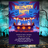 Neon Ghosts & Pumkins Tropical Bar Halloween Party Kaart