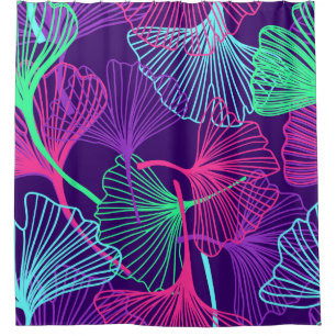 Neon Gingko Bladeren: Heldere bloemen. Douchegordijn