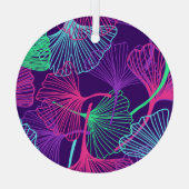 Neon Gingko Bladeren: Heldere bloemen. Glas Ornament (Achterkant)