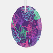Neon Gingko Bladeren: Heldere bloemen. Glas Ornament (Voorkant links)