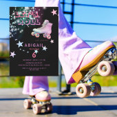 Neon Girl Let's Roll Schaatsen Verjaardagsfeestje Kaart