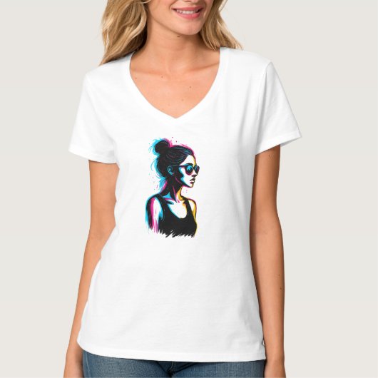 Neon Girl Profile Graphic Tee T-shirt (Voorkant)