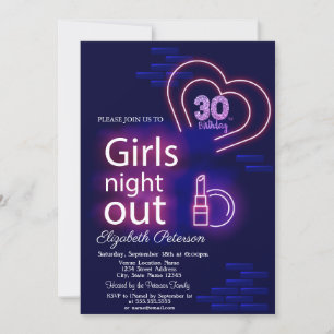 Neon Girls Night Out 30th Birthday Party Kaart