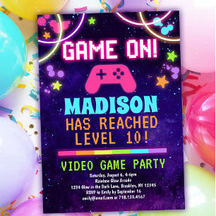 Neon Girls Video Game Birthday Kaart