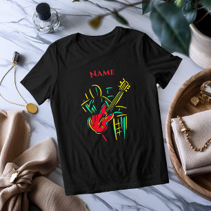 Neon Gitaar Lijn Kunst Levendig Muzikaal T-Shirt