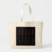 Neon gitaren met zwarte achtergrond grote tote bag (Voorkant)