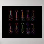 Neon gitaren met zwarte achtergrond poster (Voorkant)