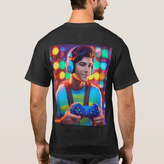 Neon Glare Gaming Controller Design T-shirt (Achterkant)