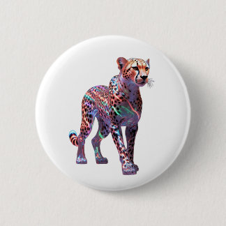 Neon Glas Cheetah Kunst – Kleurrijke Energie Snelh Ronde Button 5,7 Cm