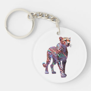 Neon Glas Cheetah Kunst – Kleurrijke Energie Snelh Sleutelhanger