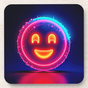 Neon Glimlach: Helder Gelukkig Glow-ontwerp Bier Onderzetter
