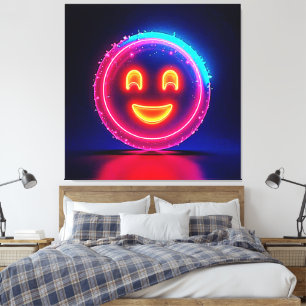 Neon Glimlach: Helder Gelukkig Glow-ontwerp Canvas Afdruk