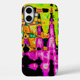 Neon Glitch Abstracte kunst Poster Print iPhone 16 Plus Hoesje
