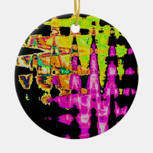 Neon Glitch Abstracte kunst Poster Print Keramisch Ornament (Voorkant)