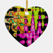 Neon Glitch Abstracte kunst Poster Print Keramisch Ornament (Voorkant)