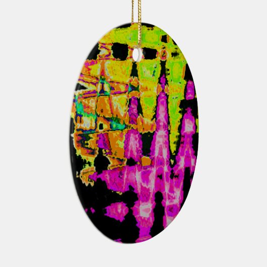 Neon Glitch Abstracte kunst Poster Print Keramisch Ornament (Rechts)