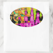 Neon Glitch Abstracte kunst Poster Print Ovale Sticker (Tas)