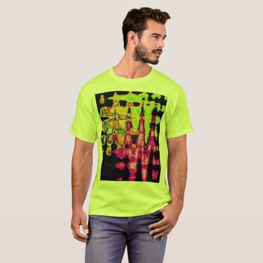 Neon Glitch Abstracte kunst Poster Print T-shirt (Voorkant volledig)