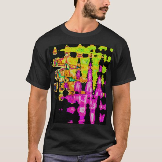 Neon Glitch Abstracte kunst Poster Print T-shirt (Voorkant)