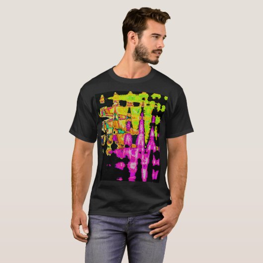 Neon Glitch Abstracte kunst Poster Print T-shirt (Voorkant volledig)