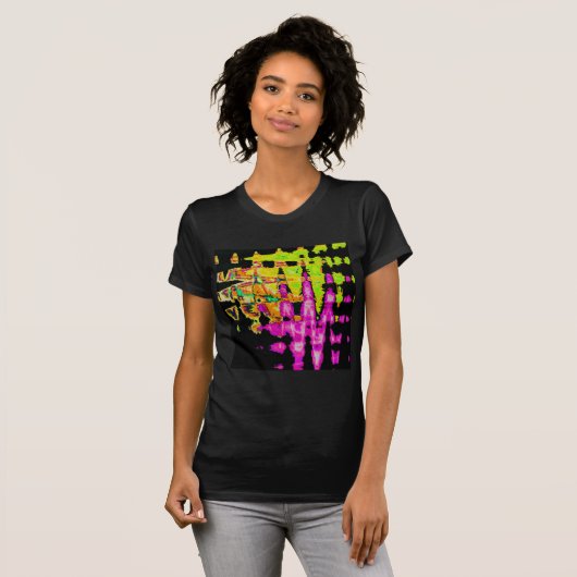 Neon Glitch Abstracte kunst Poster Print T-shirt (Voorkant volledig)