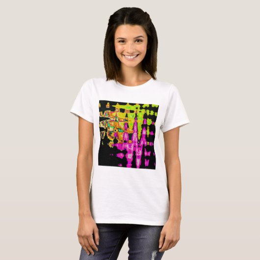 Neon Glitch Abstracte kunst Poster Print T-shirt (Voorkant volledig)