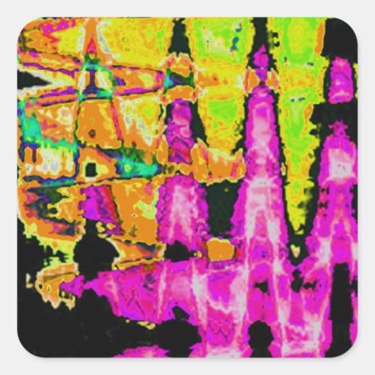 Neon Glitch Abstracte kunst Poster Print Vierkante Sticker (Voorkant)