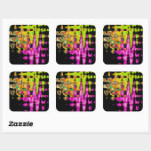 Neon Glitch Abstracte kunst Poster Print Vierkante Sticker (Vel)