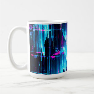 Neon Glitch Datastroom Abstract Koffiemok