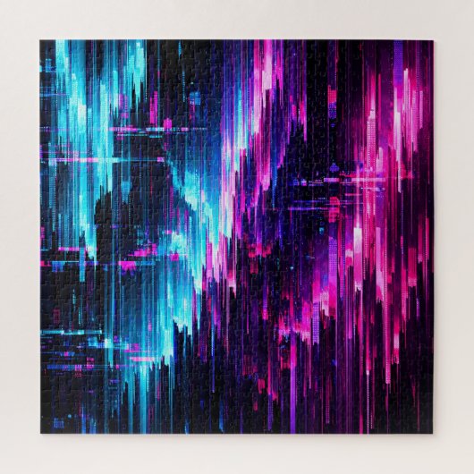 Neon Glitch Datastroom Abstract Legpuzzel (Verticaal)