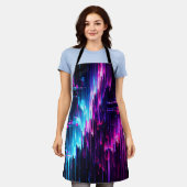 Neon Glitch Datastroom Abstract Schort (Gedragen)