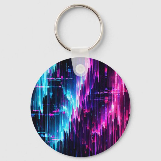 Neon Glitch Datastroom Abstract Sleutelhanger (Voorkant)
