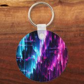 Neon Glitch Datastroom Abstract Sleutelhanger (Achterkant)