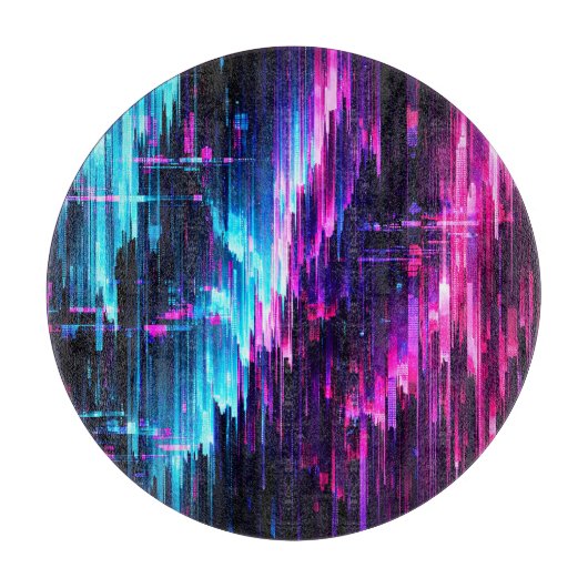 Neon Glitch Datastroom Abstract Snijplank (Voorkant)