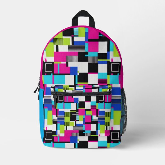 Neon Glitch Geometric Aesthetic Backpack Bedrukte Rugzak (Voorkant)