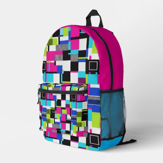 Neon Glitch Geometric Aesthetic Backpack Bedrukte Rugzak (Achterkant Hoek Rechts)