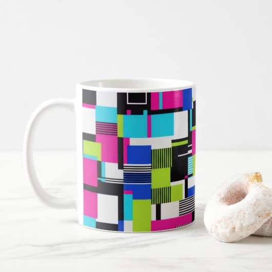 Neon Glitch Geometric Ceramic Coffee Mug Koffiemok (Met donut)