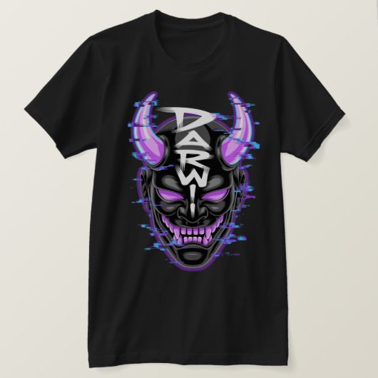 "Neon Glitch Oni Masker - DARW" T-shirt (Design voorkant)