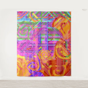 Neon Glitch Plaid Abstracte Cyberpunk Collage Ku Wandkleed