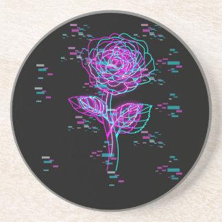 Neon Glitch Roos Ontwerp Zandsteen Onderzetter