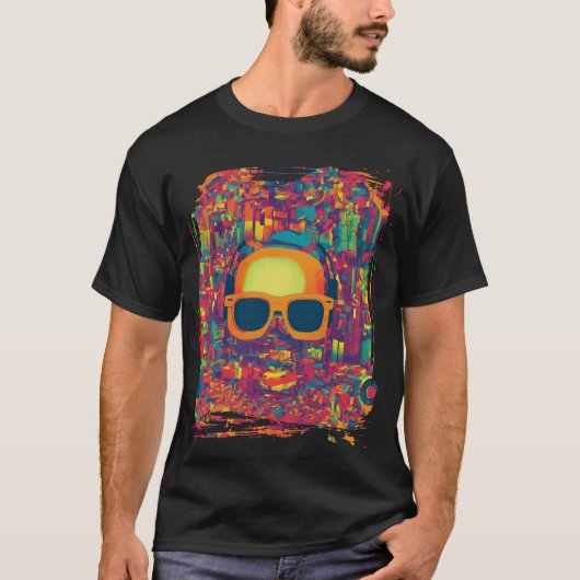 "Neon Glitch Vibes" Abstract Art T-Shirt –  (Voorkant)